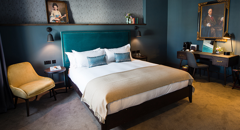 Bespoke teal headboard with detailing for Avon Gorge Hotel