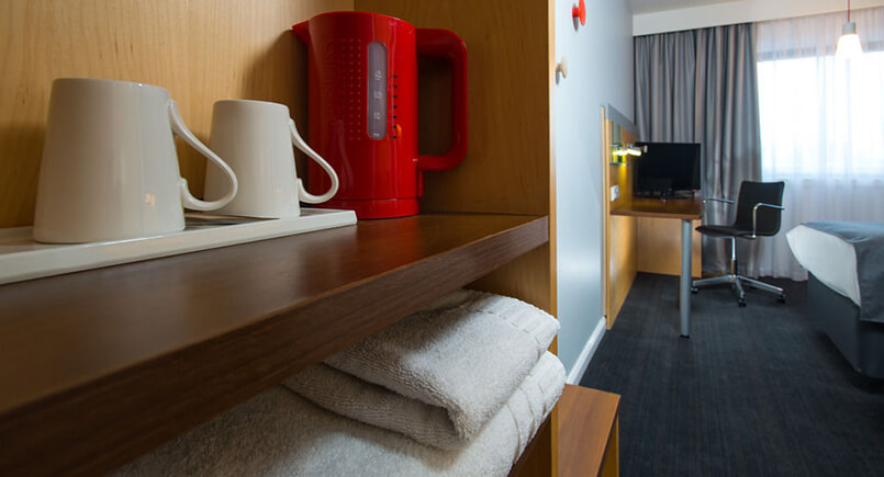 Hotel room purpose built tea and coffee shelf