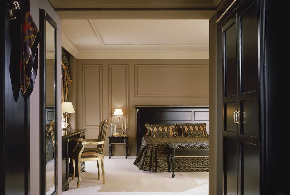 Boutique Hotel Bedroom Furniture - Roma Satin Black Gold Trim